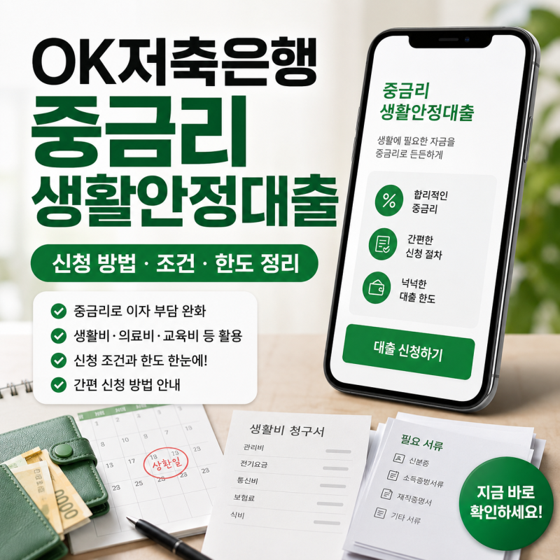 OK저축은행 중금리 생활안정대출 신청 방법과 조건 한도 정리