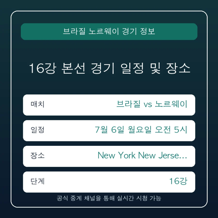 <b>브라질 노르웨이</b> 오늘 경기 일정, 실시간 중계 채널과 전력... 