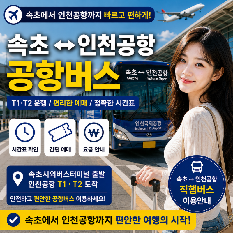 속초 인천공항 버스 시간표·예매｜속초시외버스터미널 T1·T2 노선·요금 안내