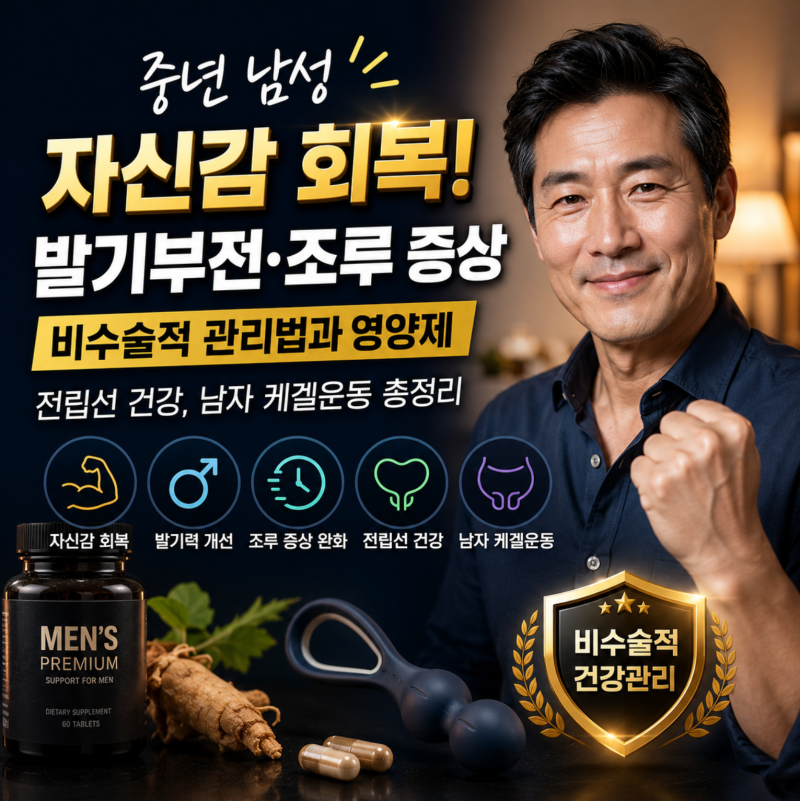 중년 남성 자신감 회복! 발기부전·조루 증상 비수술적 관리법과 영양제, 전립선 건강, 남자 ....
