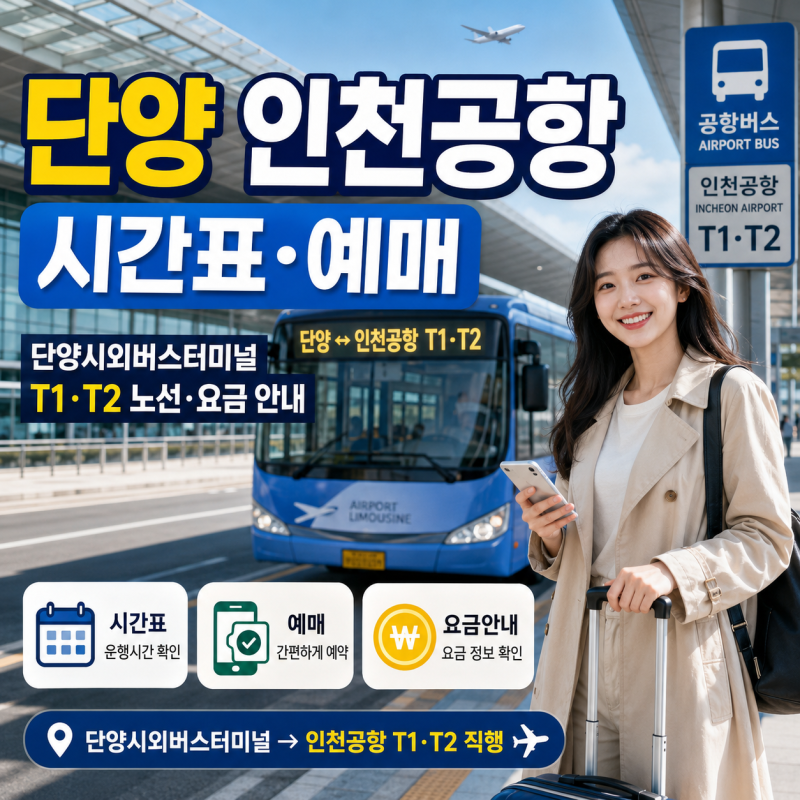 단양 인천공항 버스 시간표·예매｜단양시외버스터미널 T1·T2 노선·요금 안내