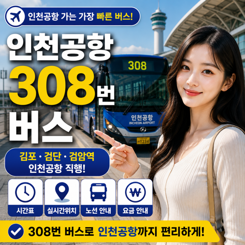 인천공항 308번 버스 시간표·실시간위치｜김포·검단·검암역 인천공항 노선·요금 안내