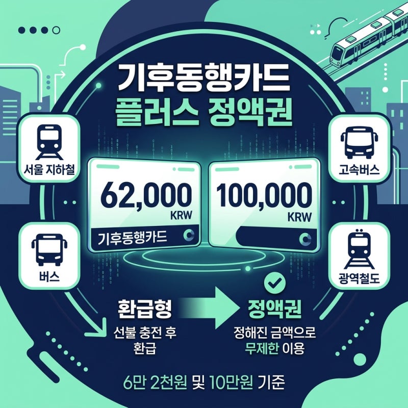 기후동행카드 플러스 정액형 기준, 6만2천원·10만원 플러스 정액권 총정리