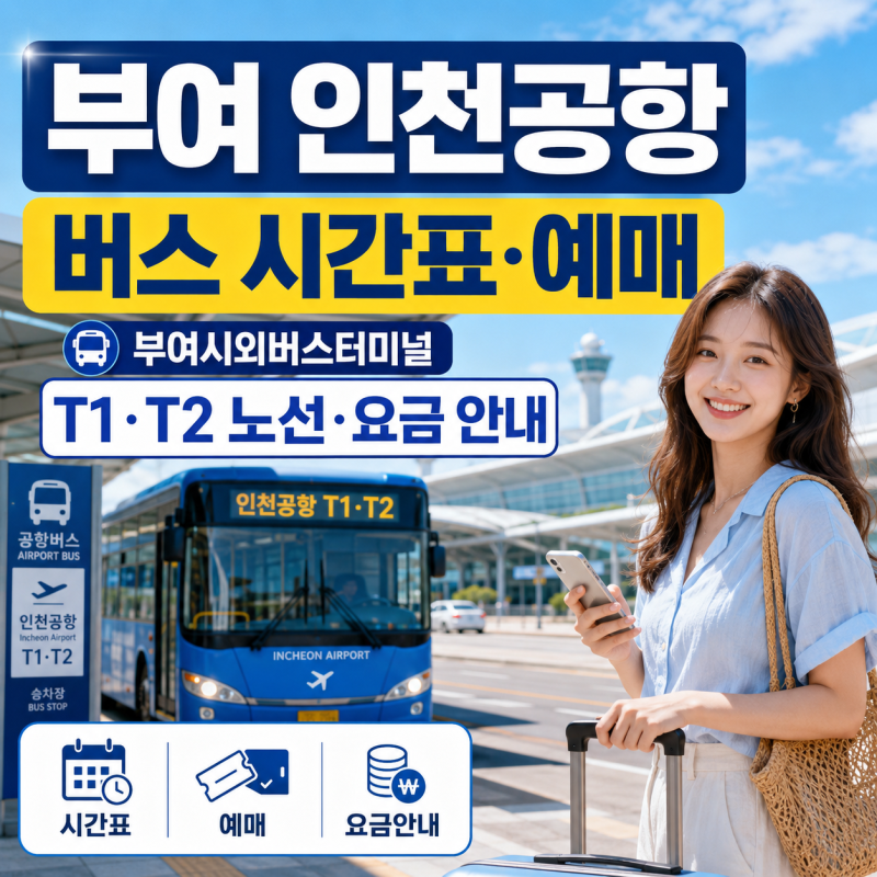 부여 인천공항 버스 시간표·예매｜부여시외버스터미널 T1·T2 노선·요금 안내