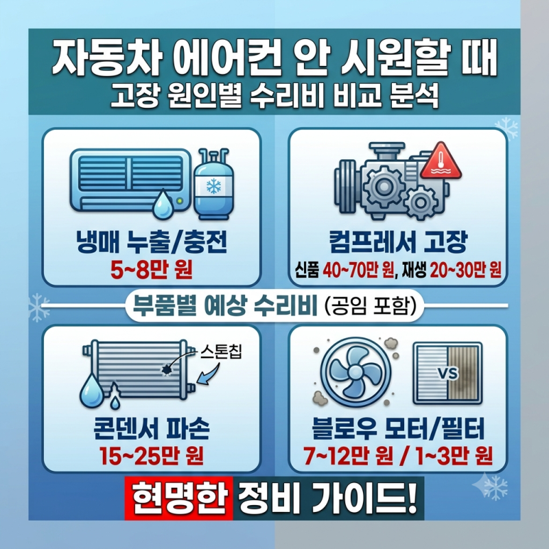 자동차 에어컨 안 시원할 때 체크리스트: 고장 원인별 수리비 총정리