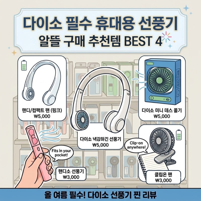 다이소 선풍기 미니 핸디 탁상 집게 종류 추천