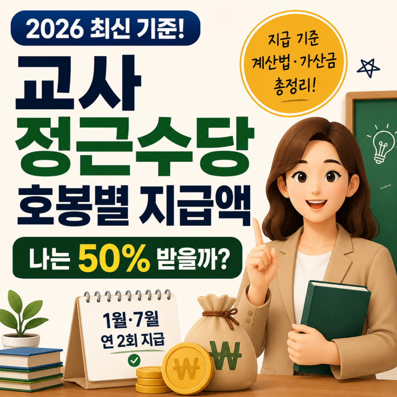 2026 교사 정근수당 계산법｜근무연수·호봉별 50% 지급 조건은?