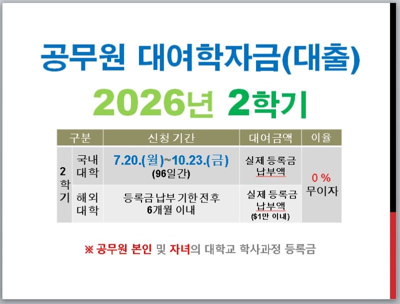 공무원 대여학자금 학자금대출 2026년 2학기 신청 7월 20일부터 교육비 세액공제 가능한가