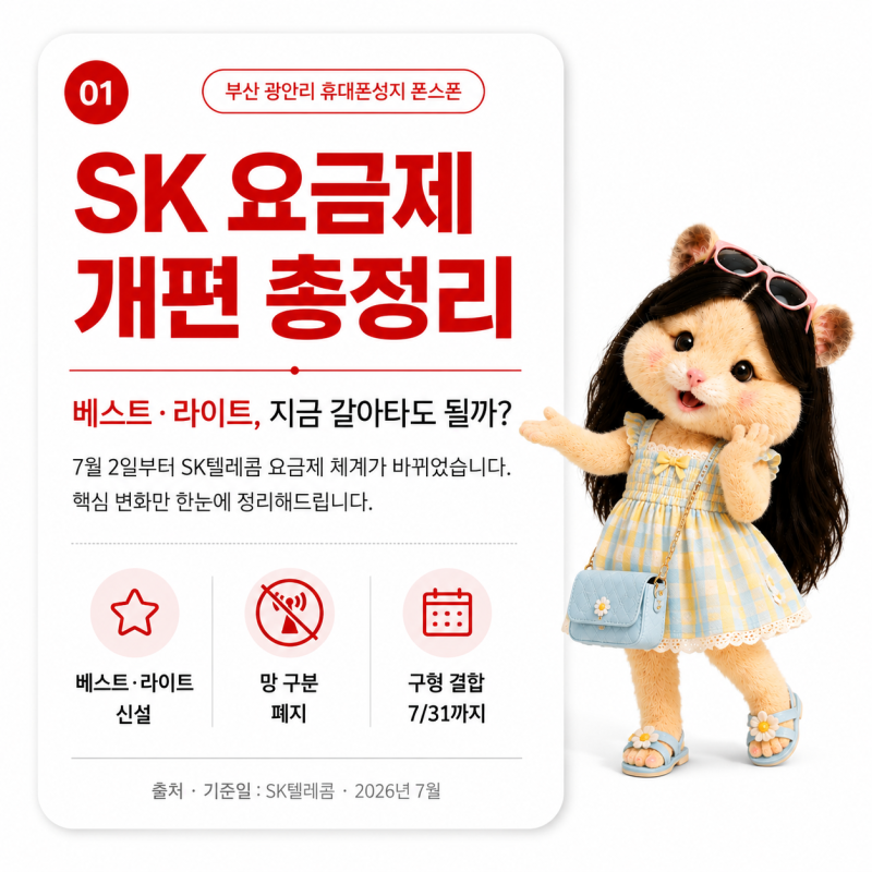 부산 광안리 휴대폰성지 SK 요금제 개편 총정리｜베스트·라이트 갈아타도 될까?