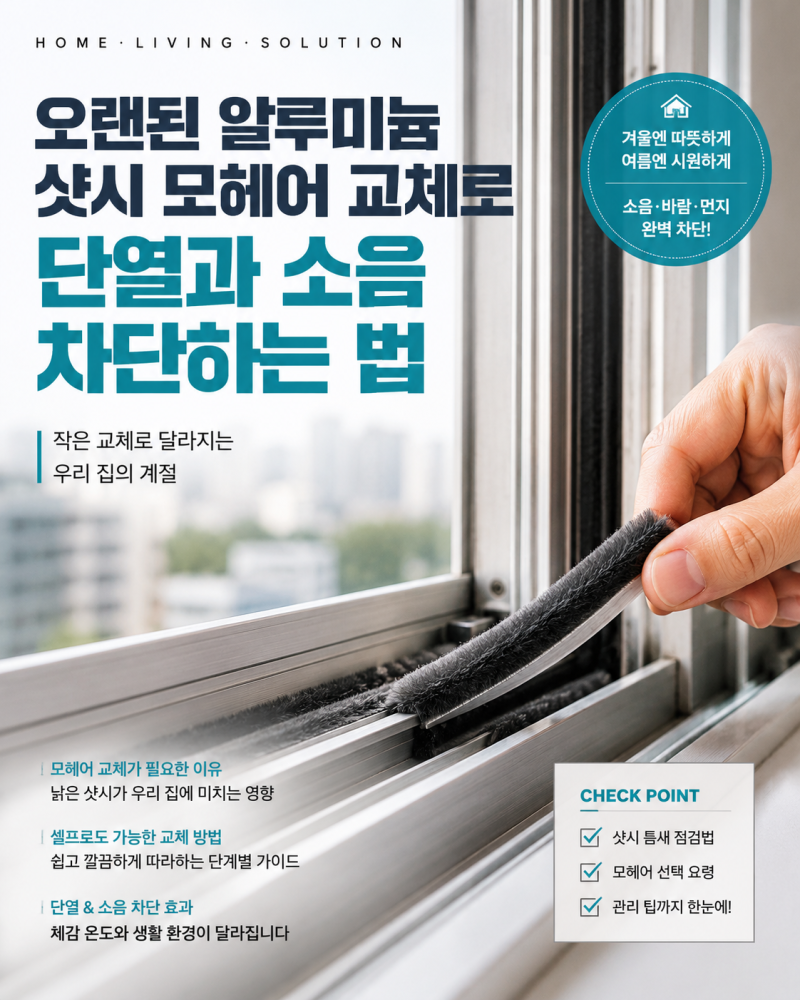 오랜된 알루미늄 샷시 모헤어 교체로 단열과 소음 차단하는 법