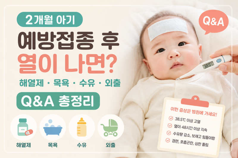「2개월 아기 예방접종 후 열이 나면? 해열제·목욕·수유·외출 Q&A 총정리」