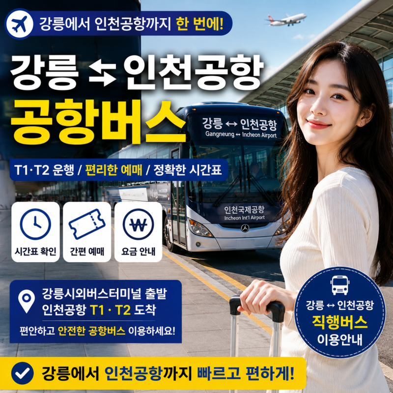 강릉 인천공항 버스 시간표·예매｜강릉시외버스터미널 T1·T2 노선·요금 안내