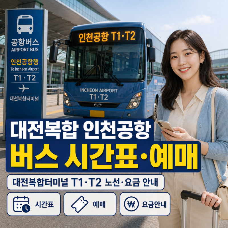 대전복합 인천공항 버스 시간표·예매｜대전복합터미널 T1·T2 노선·요금 안내