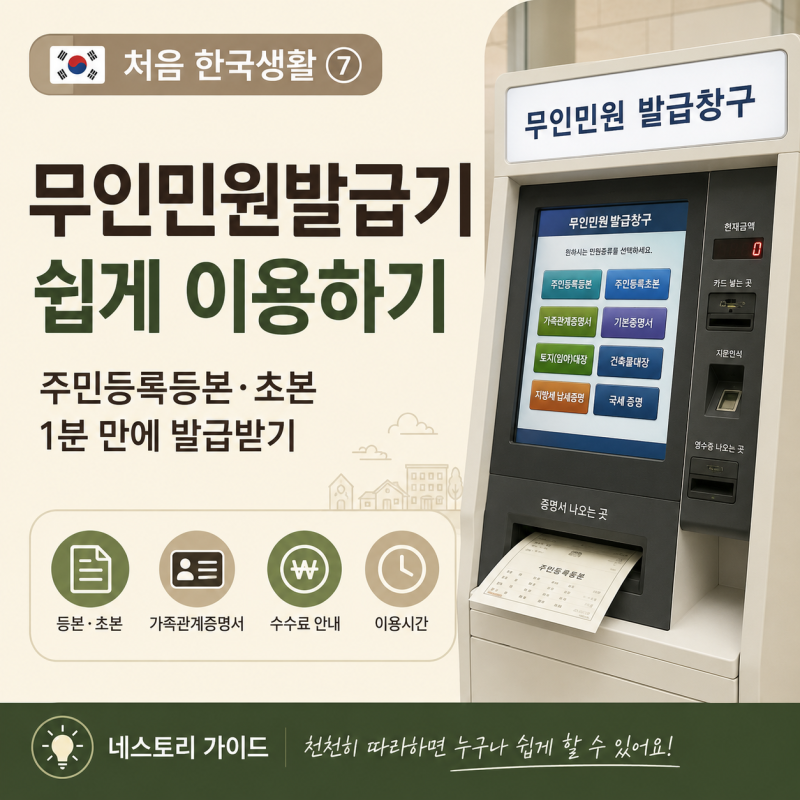 처음 한국생활 ⑦️ 무인민원발급기 사용법｜주민등록등본·초본 1분 만에 발급받기