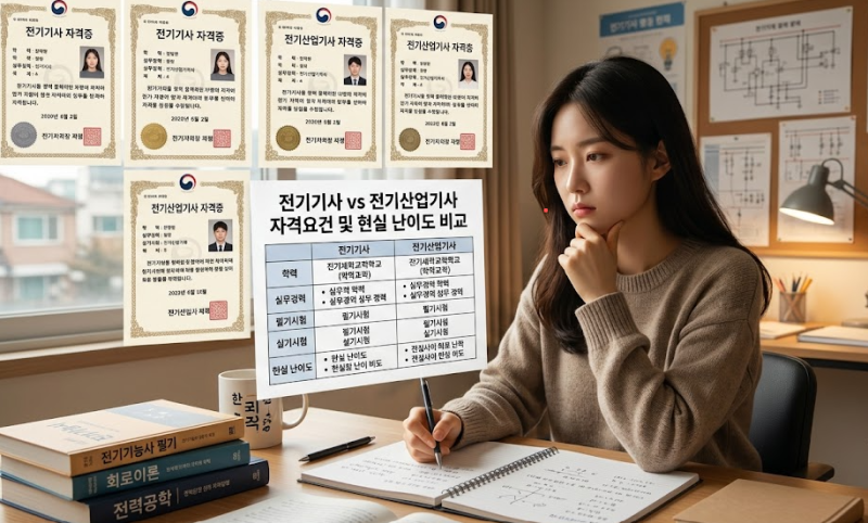 [타이틀] 전기기사 vs 전기산업기사 자격요건 및 현실 난이도 비교 (비전공자 독학 팁)