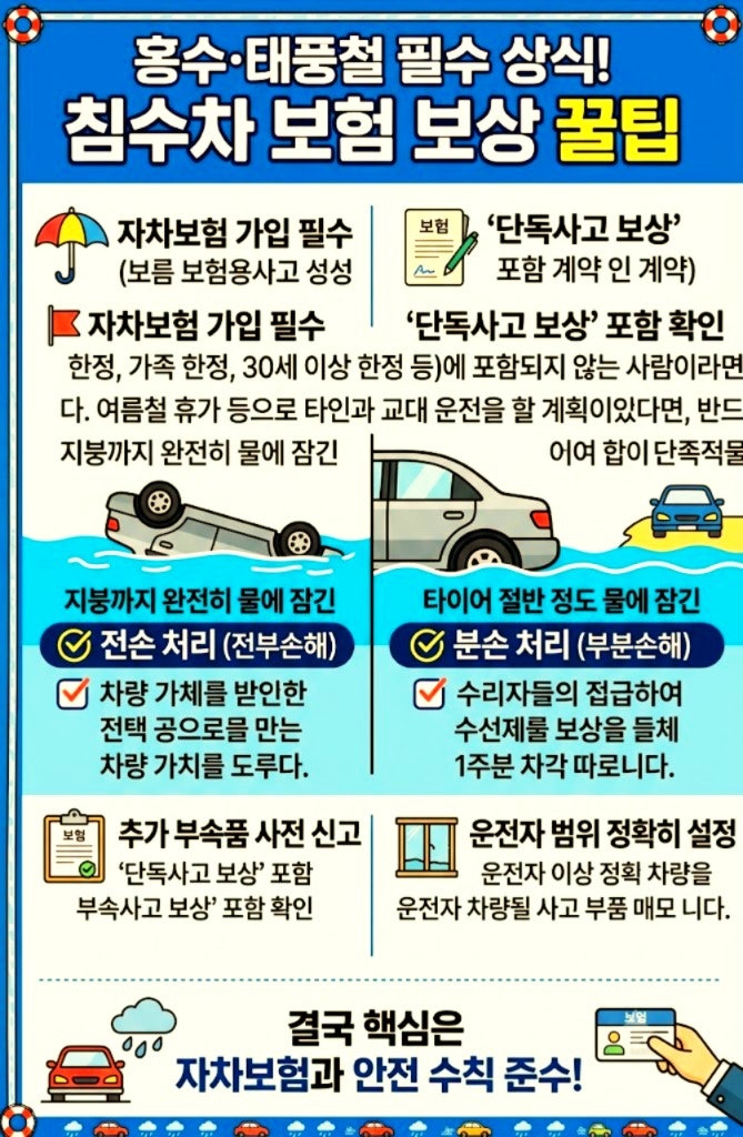 "내 차가 물에 잠겼다면?" 침수 피해 보험 처리 방법과 상황별 대처 요령