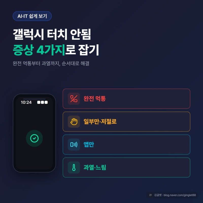 갤럭시 터치 안됨, 증상별로 나눠서 잡으면 대부분 살아나요