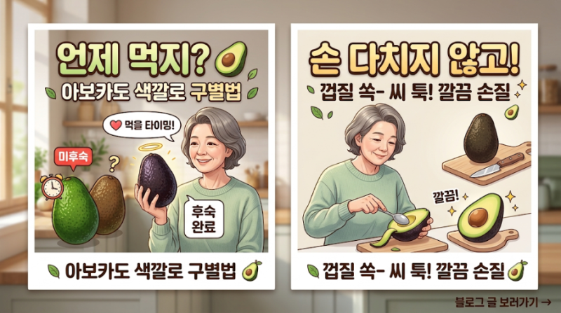 후숙 확인 꼭지 하나로 끝! 아보카도 손 안 다치고 깔끔하게 손질하는 방법