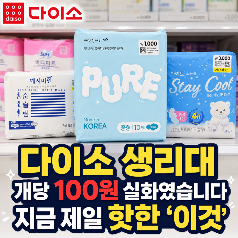 다이소 생리대 가격 종류 개당 100원꼴 이제는 핫딜 특가 안 기다려요!
