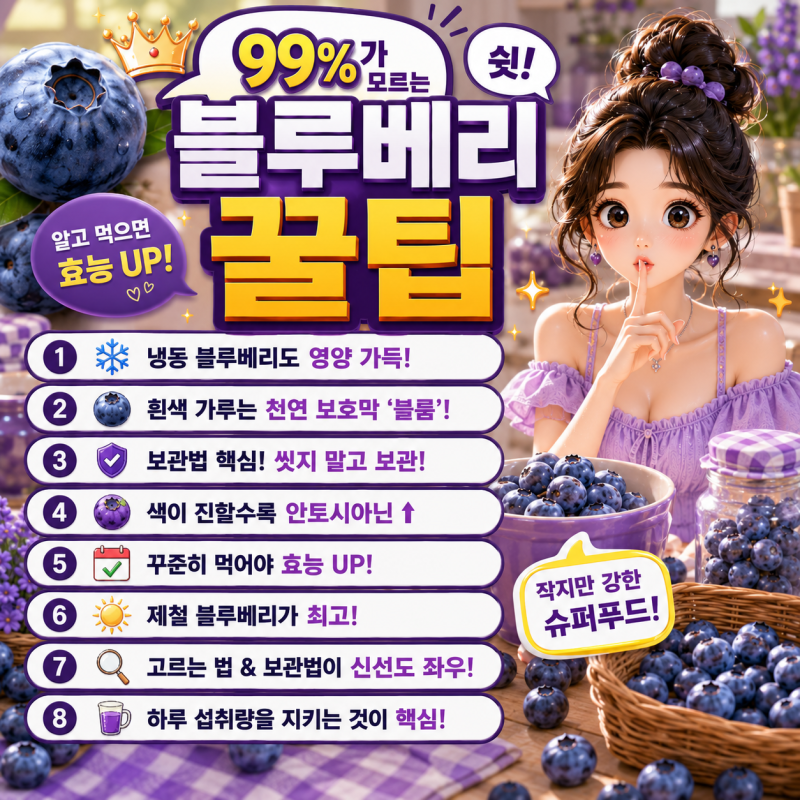 블루베리 효능 총정리! 눈 건강·당뇨·혈압부터 하루 섭취량, 부작용까지!