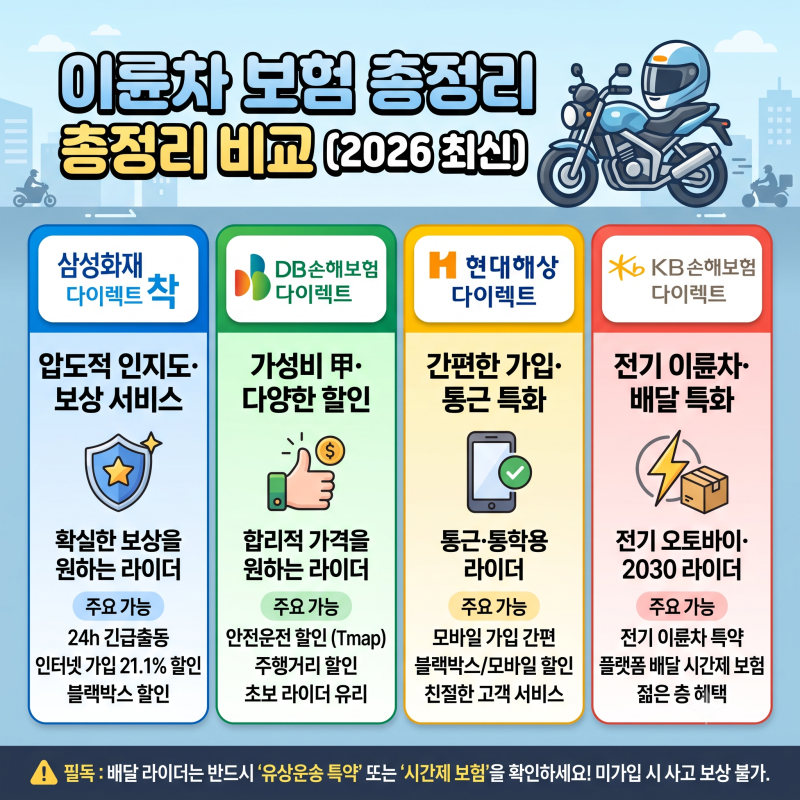 이륜차 보험, 나는 어디 가입해야 할까? - 이륜차 보험 총정리 비교 (2026최신)