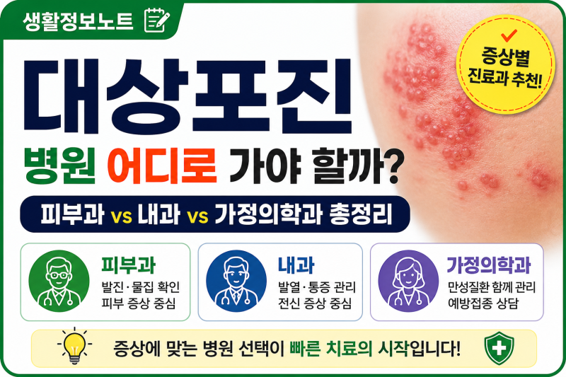 대상포진 병원 어디로 가야 할까? 피부과 vs 내과 vs 가정의학과 총정리