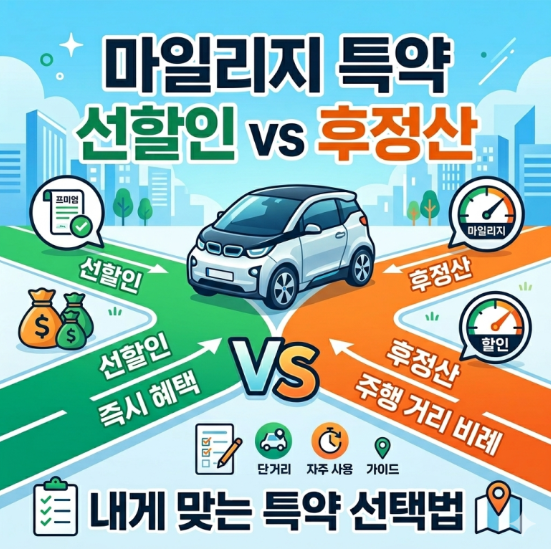 자동차보험 마일리지 선할인 후정산 비교, 내게 맞는 특약 선택법 (연 1만km 이하 참고)