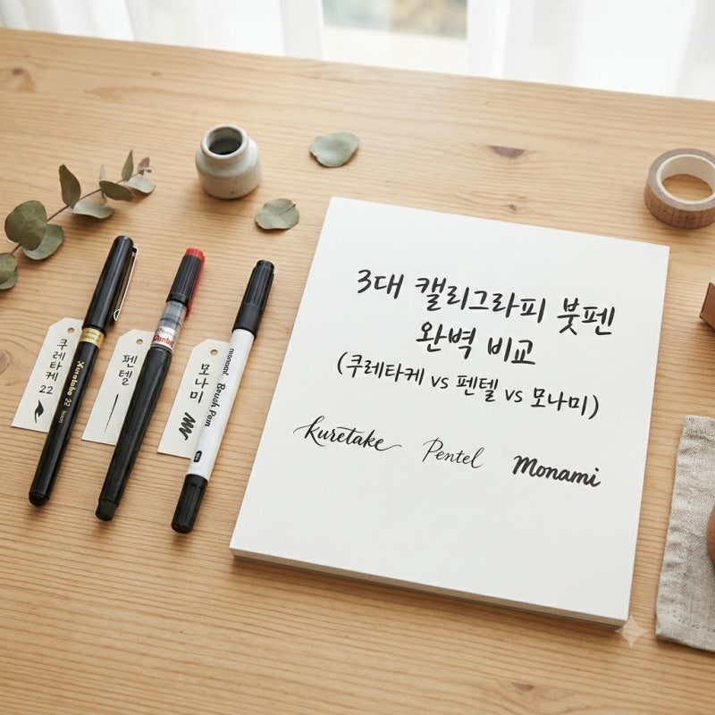 캘리그라피 붓펜 종류별 비교 쿠레타케 펜텔 모나미 독학 초보 추천