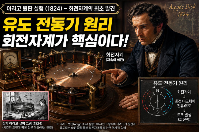 유도전동기 원리 : 아라고 원판, 회전자기장과 동기속도