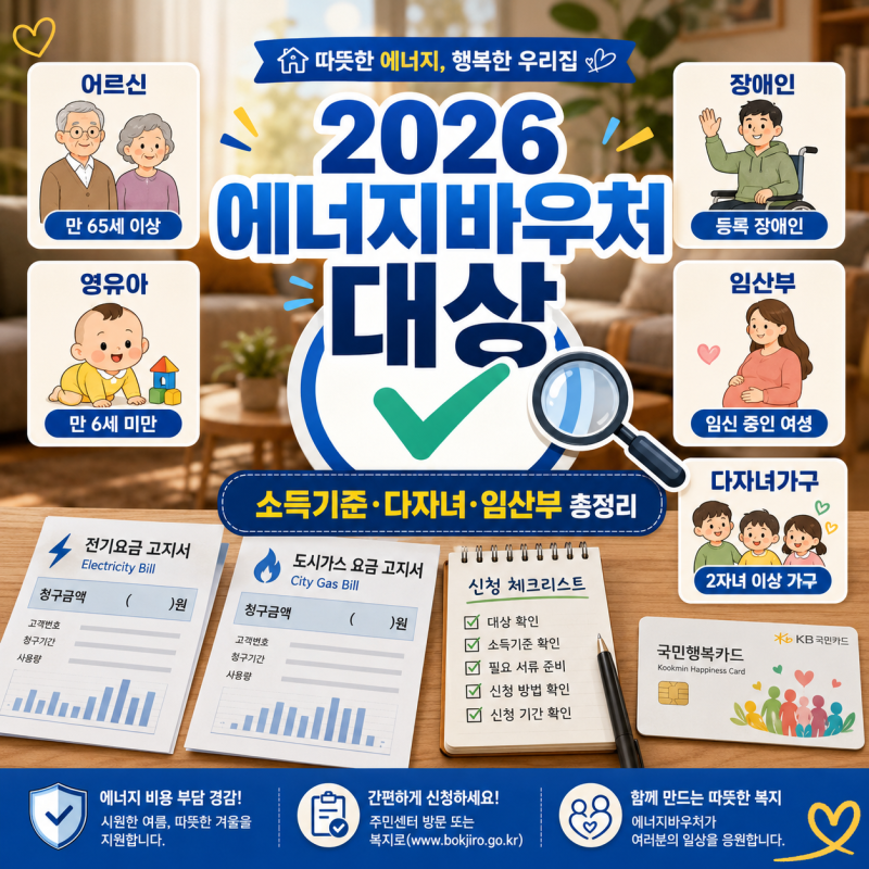 2026 에너지바우처 대상, 소득기준·다자녀·임산부까지 신청 전 확인하세요