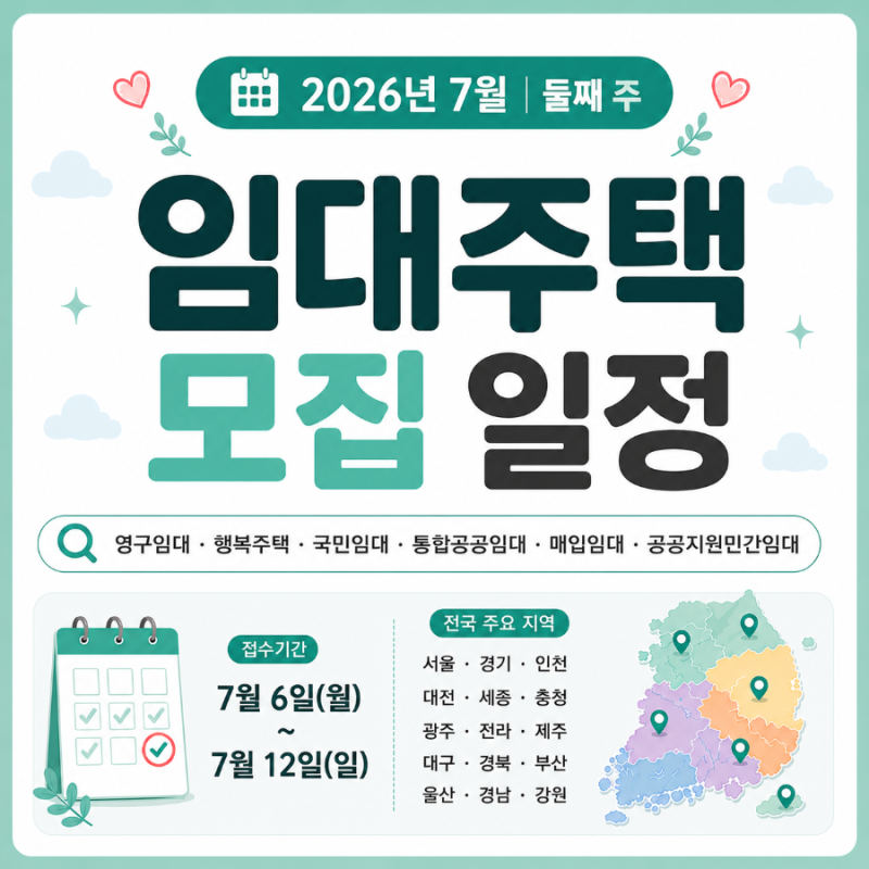 2026년 7월 둘째 주 임대주택 모집 일정 총정리｜행복주택·매입임대·공공지원 민간임대 한눈....