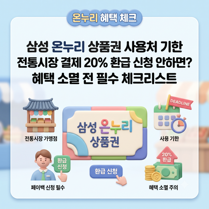 삼성 온누리 상품권 사용처 기한 전통시장 결제 20% 환급 신청 안하면? 혜택 소멸 전 필수 체....