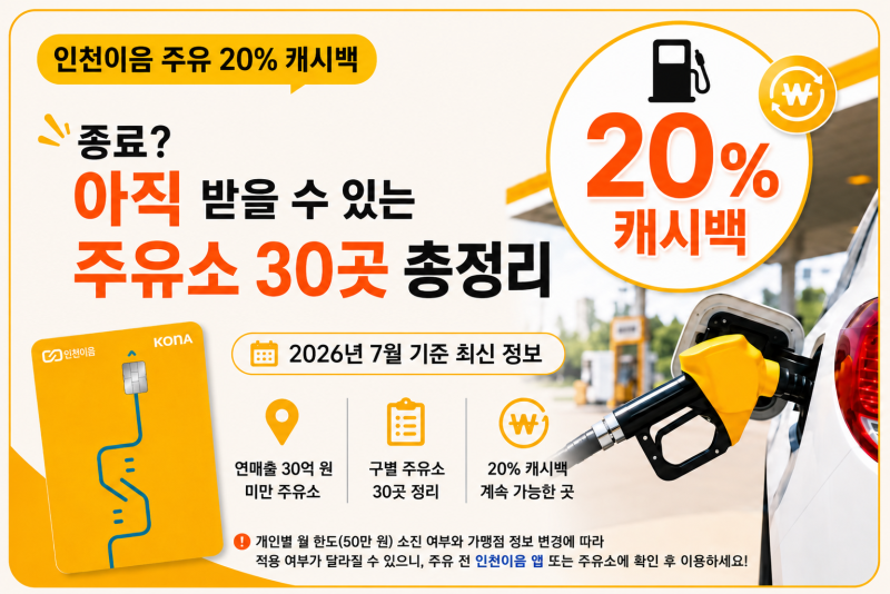 인천이음카드 주유소 20% 캐시백 가능한 곳 총정리! 종료 후에도 되는 주유소 (2026년 7월 6일 ....