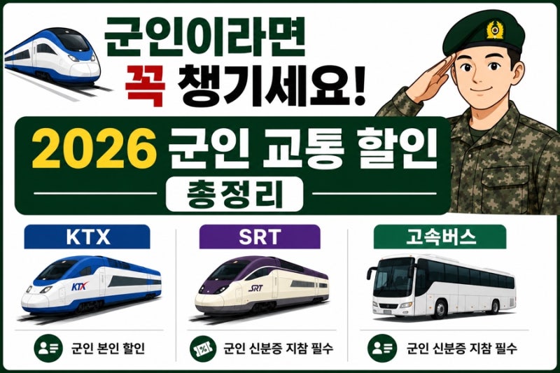 군인이라면 꼭 챙기세요! 2026 군인 교통 할인 총정리 (KTX·SRT·고속버스)