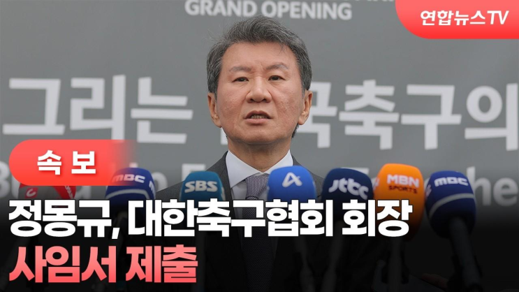 [속보] 정몽규, 대한축구협회 회장 사임서 제출 / 연합뉴스TV (Yonhapnew....
