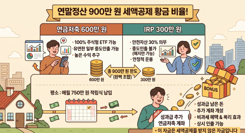 [연말정산 치트키] 연금저축 vs IRP, 연 900만 원 세액공제 '황금 비율'과 보너스 활용법!