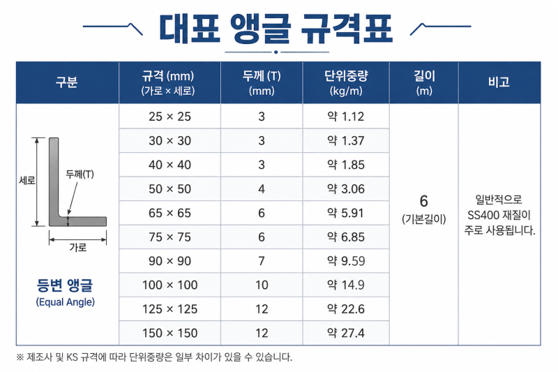 앵글 규격표 총정리! 규격 보는 방법과 단위중량