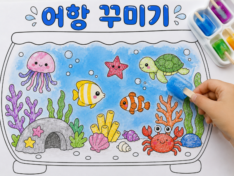 어린이집 여름 미술활동｜어항 꾸미기 도안 | 물감 얼음 색칠하기