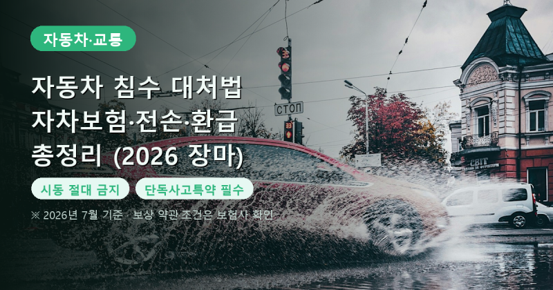 자동차 침수 대처 방법 자차보험 처리 침수 전손 폐차 환급 총정리 (2026 장마)