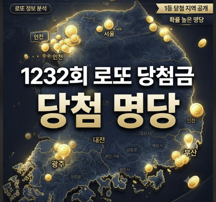 <b>1232회 로또 당첨번호</b> 당첨금 1등 명당