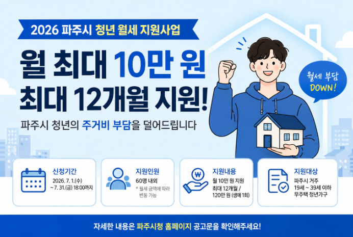 2026 파주시 청년 월세 지원사업 신청 안내