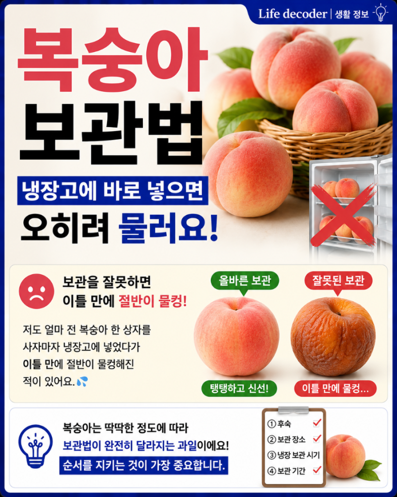 복숭아 보관법, 냉장고에 바로 넣으면 오히려 물러요