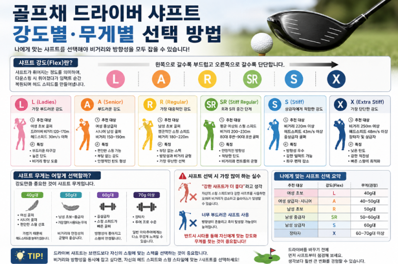 골프채 드라이버 샤프트 강도별 무게별 선택 방법