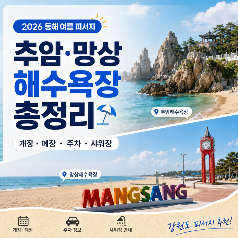 2026 동해 추암, 망상해수욕장 개장ㆍ폐장ㆍ주차ㆍ샤워장 총정리 | 여름 강원도 피서지 추천