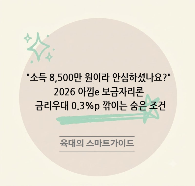 "소득 8,500만 원이라 안심하셨나요?" 2026 아낌e 보금자리론 금리우대 0.3%p 깎이는 숨은 조건