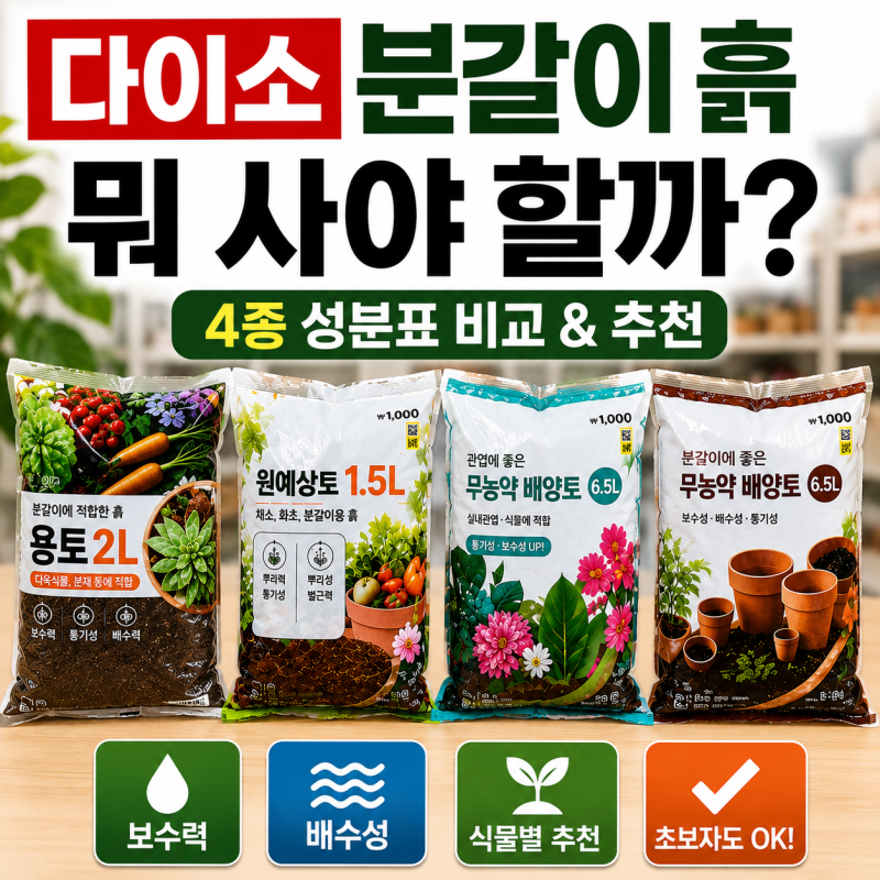 [용품 리뷰] 다이소 분갈이 흙 추천! 배양토·상토·용토 직접 비교 및 고르는 법
