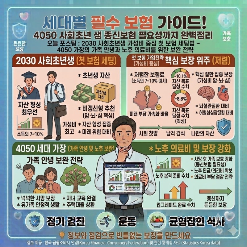 세대별 필수 보험 가이드!2030 사회초년생 첫 보험부터 4050 가장 종신보험 필요성까지 완벽정....