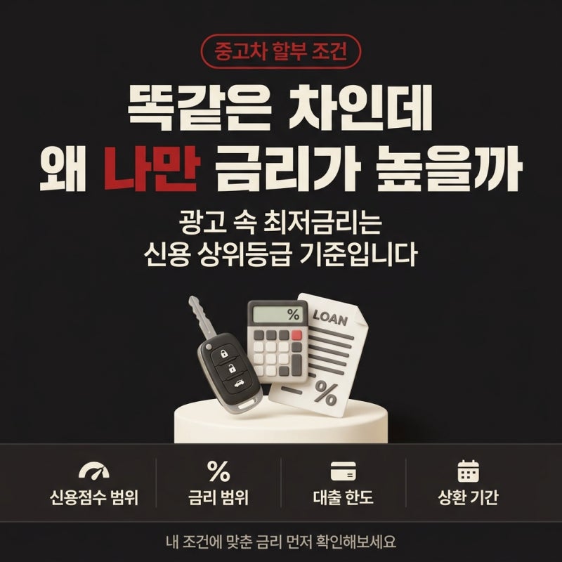 중고차할부조건 신용점수별금리 대출한도까지 정리해드립니다