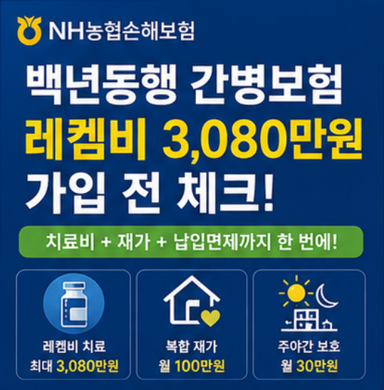 농협손해 백년동행 간병보험, 레켐비 3080만원 가입 전 체크!