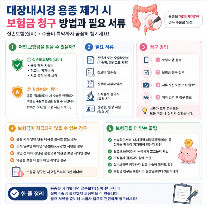 대장내시경 용종 제거 시 보험금 청구 방법과 필요 서류 총정리